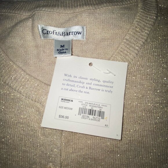 Croft & Barrow Classic Button Front Cardigan Sweater NWT, Medium, Sparkly Gold - Picture 2 of 3